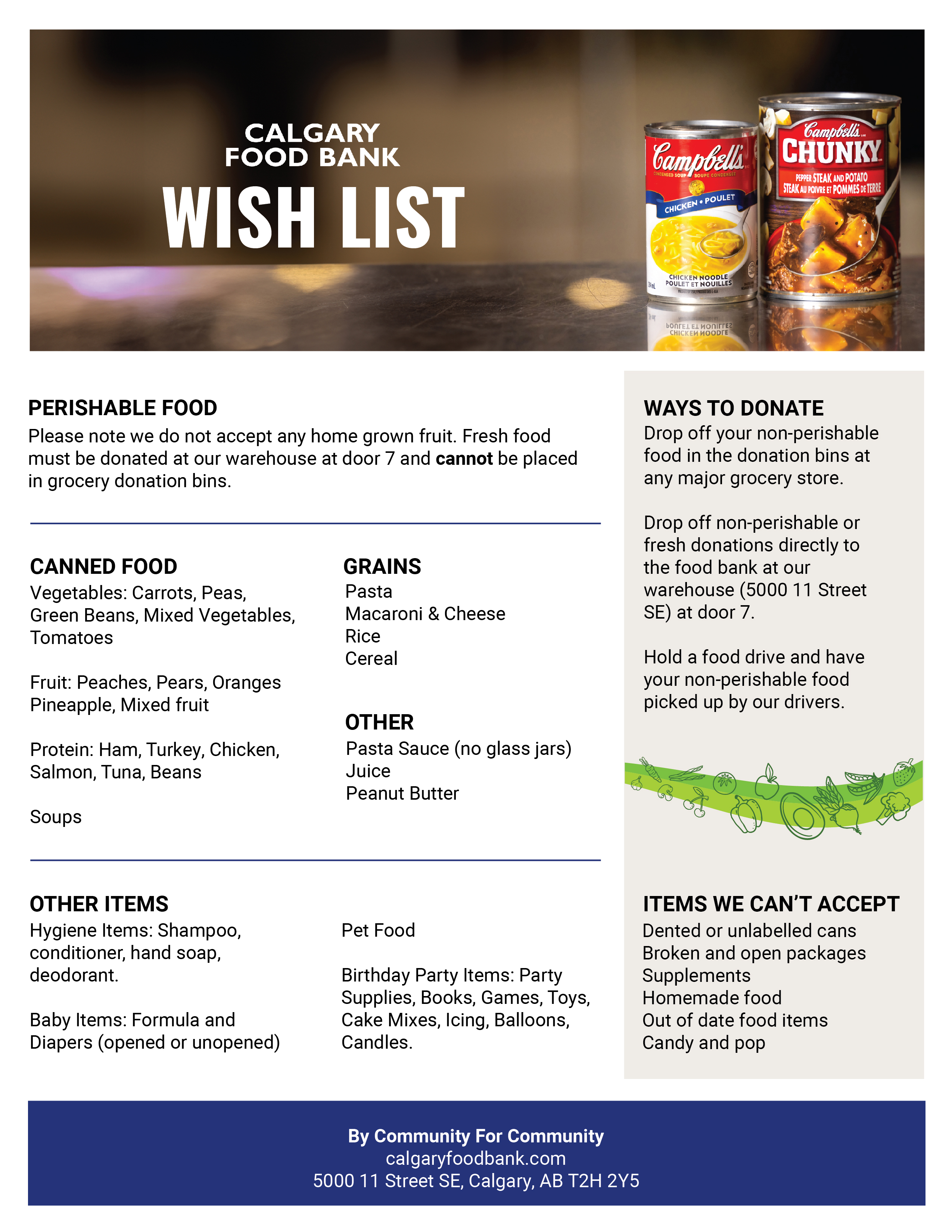 Calgary Food Bank Wish List Fact Sheet